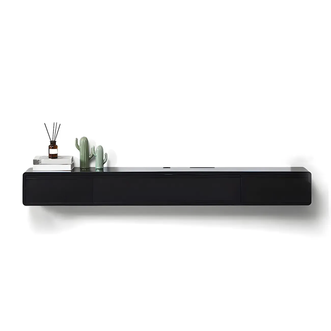 Wooden Wooden Floating TV Stand with Cable Management Image - 10