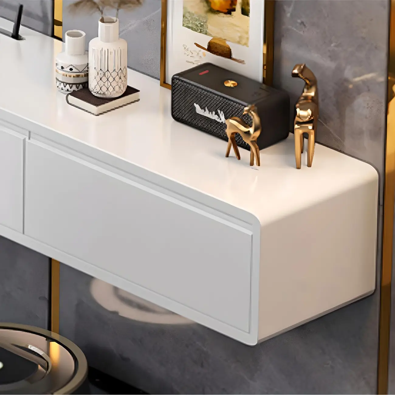 Wooden Wooden Floating TV Stand with Cable Management Image - 12 | homeyfad