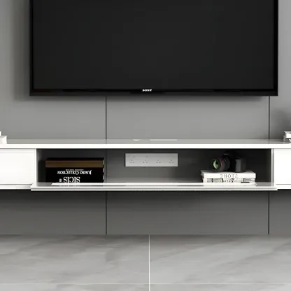 Wooden Wooden Floating TV Stand with Cable Management Image - 14