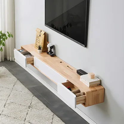Wooden Wooden Floating TV Stand with Cable Management Image - 15
