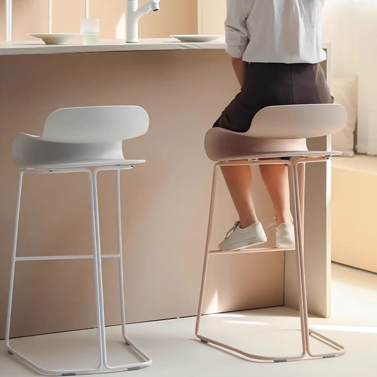 Industrial Plastic Steel Frame Low Back Armless Bar Stool Image - 8