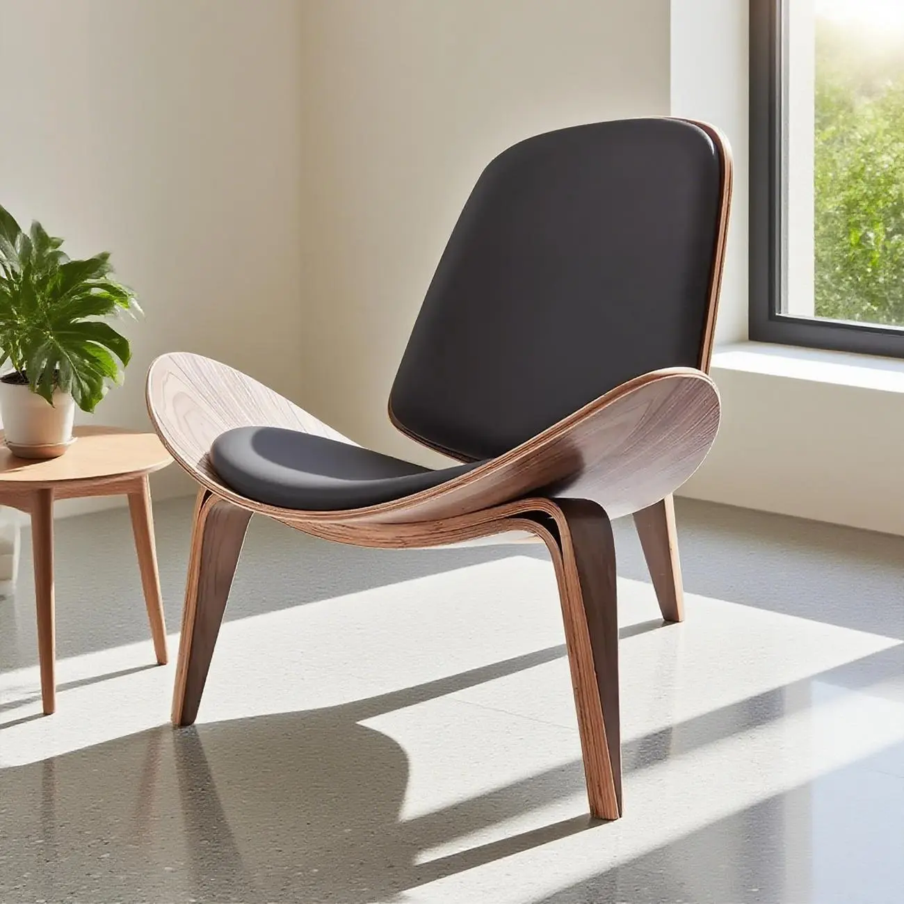 Scandinavian Leather/Linen Accent Chair with Wood Frame Image - 1 | homeyfad