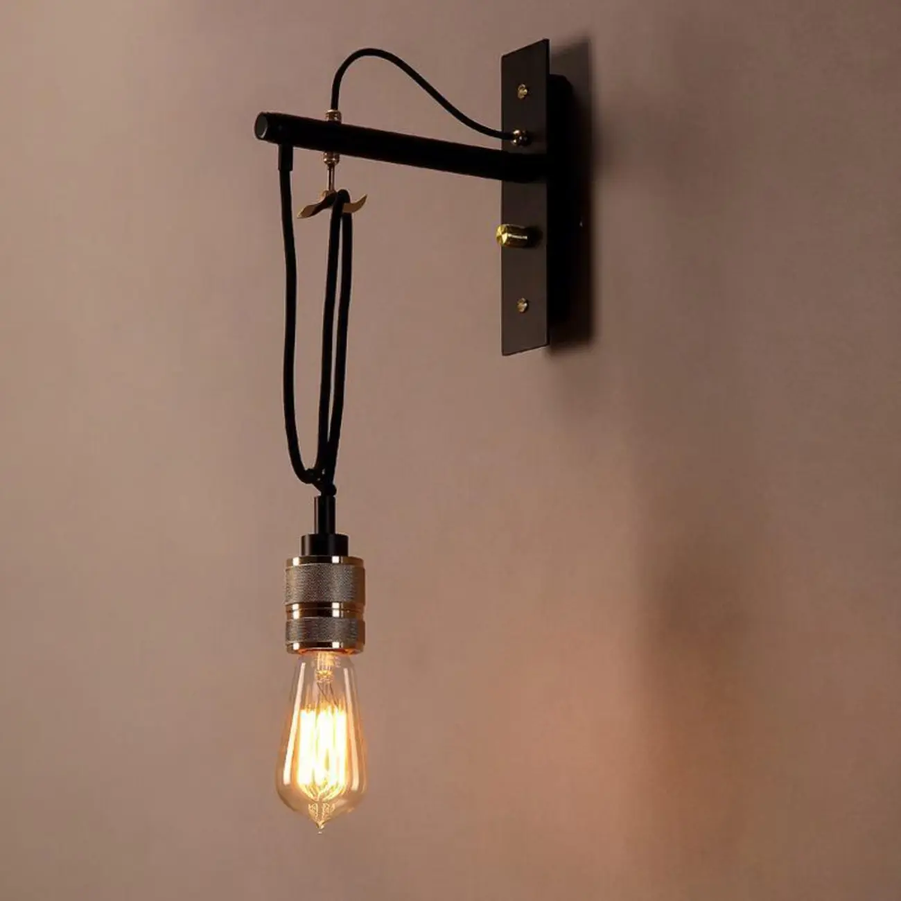 Industrial Metal Black Swing Arm Wall Light Image - 2 | homeyfad
