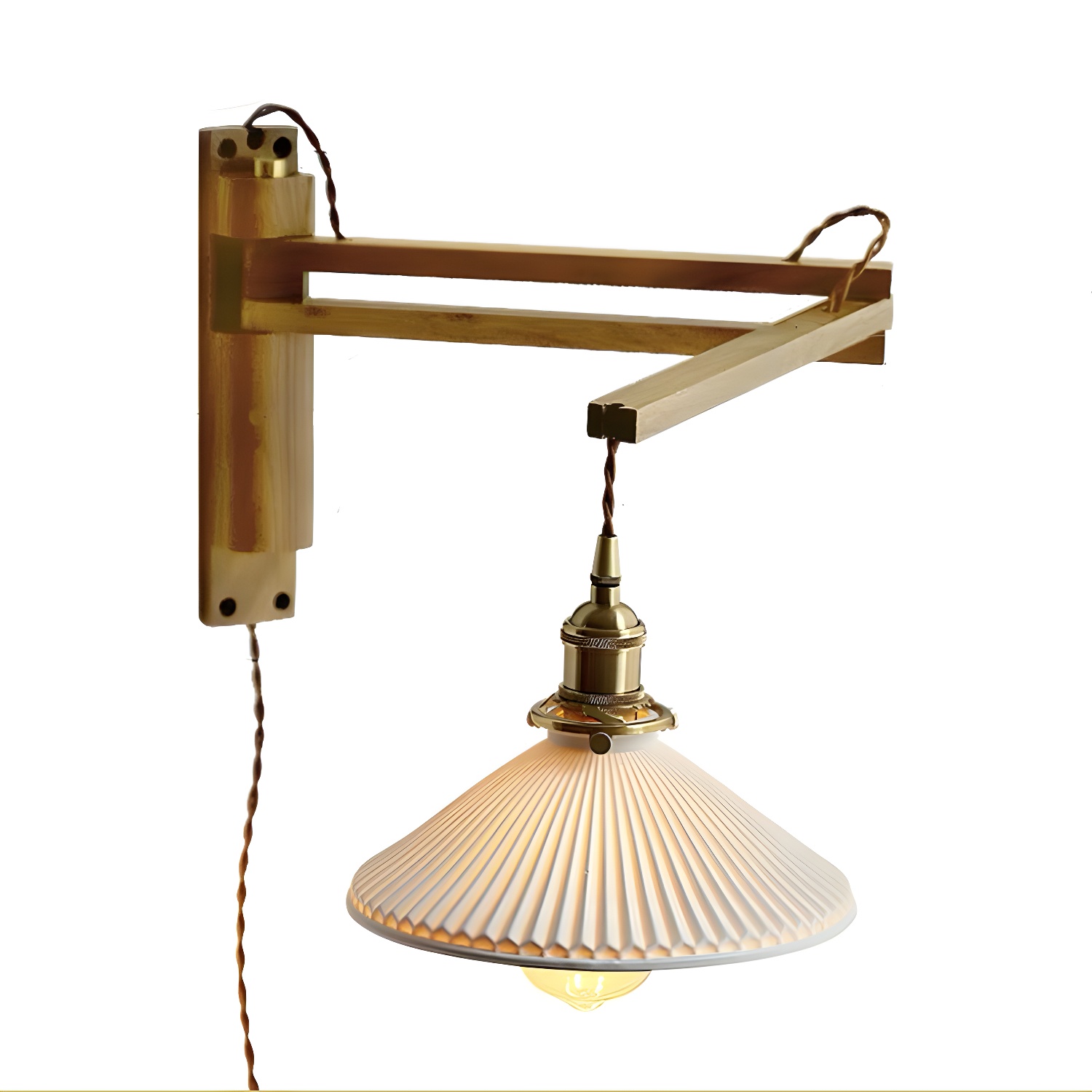 Vintage Wooden Swing Arm Wall Light with Ceramics Shade | homeyfad