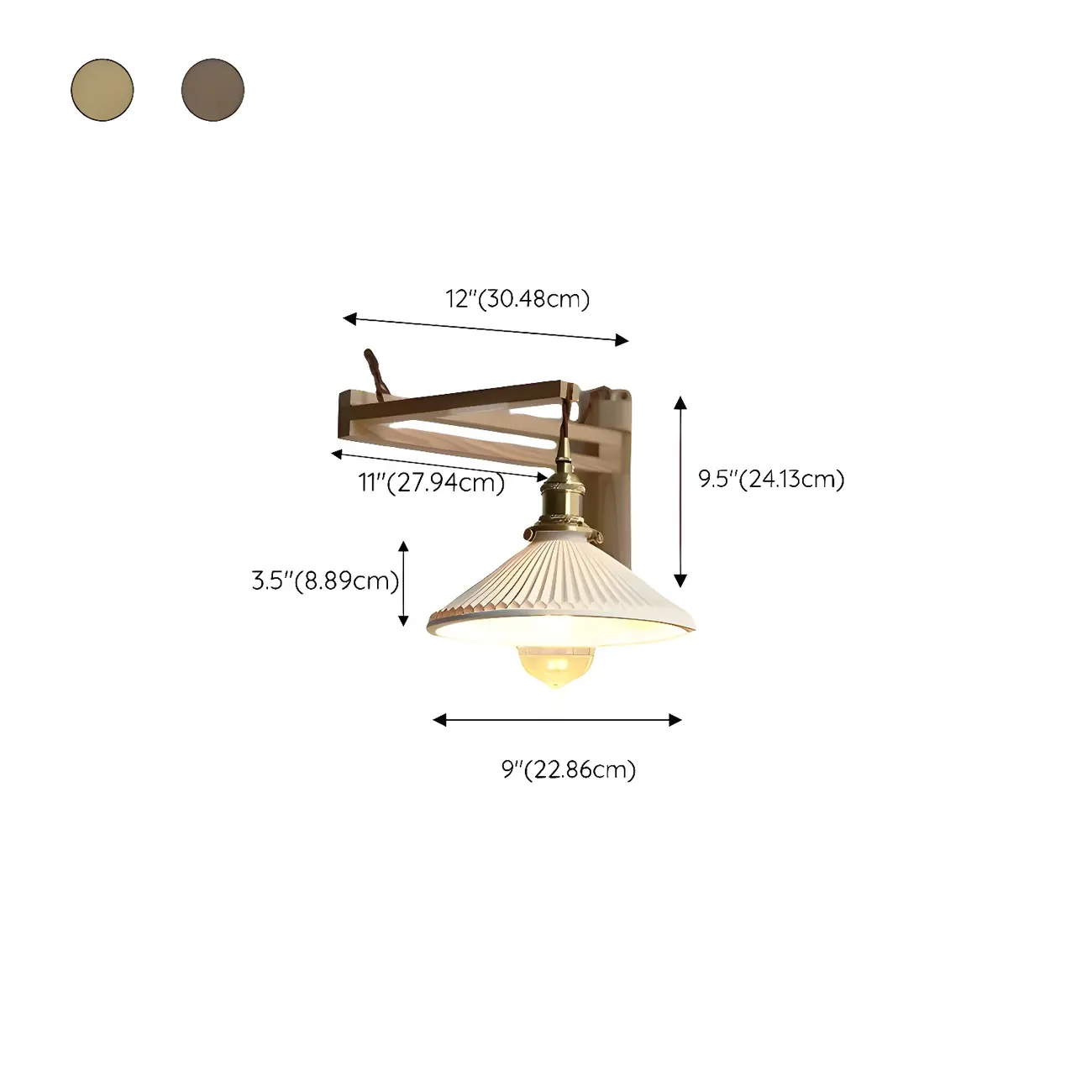 Vintage Wooden Swing Arm Wall Light with Ceramics Shade #size | homeyfad