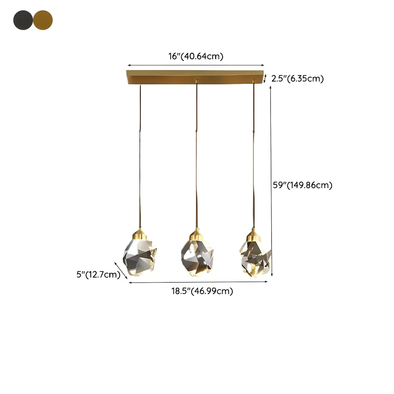 3-Light Modern Crystal Kitchen Island Light for Dining Room #size