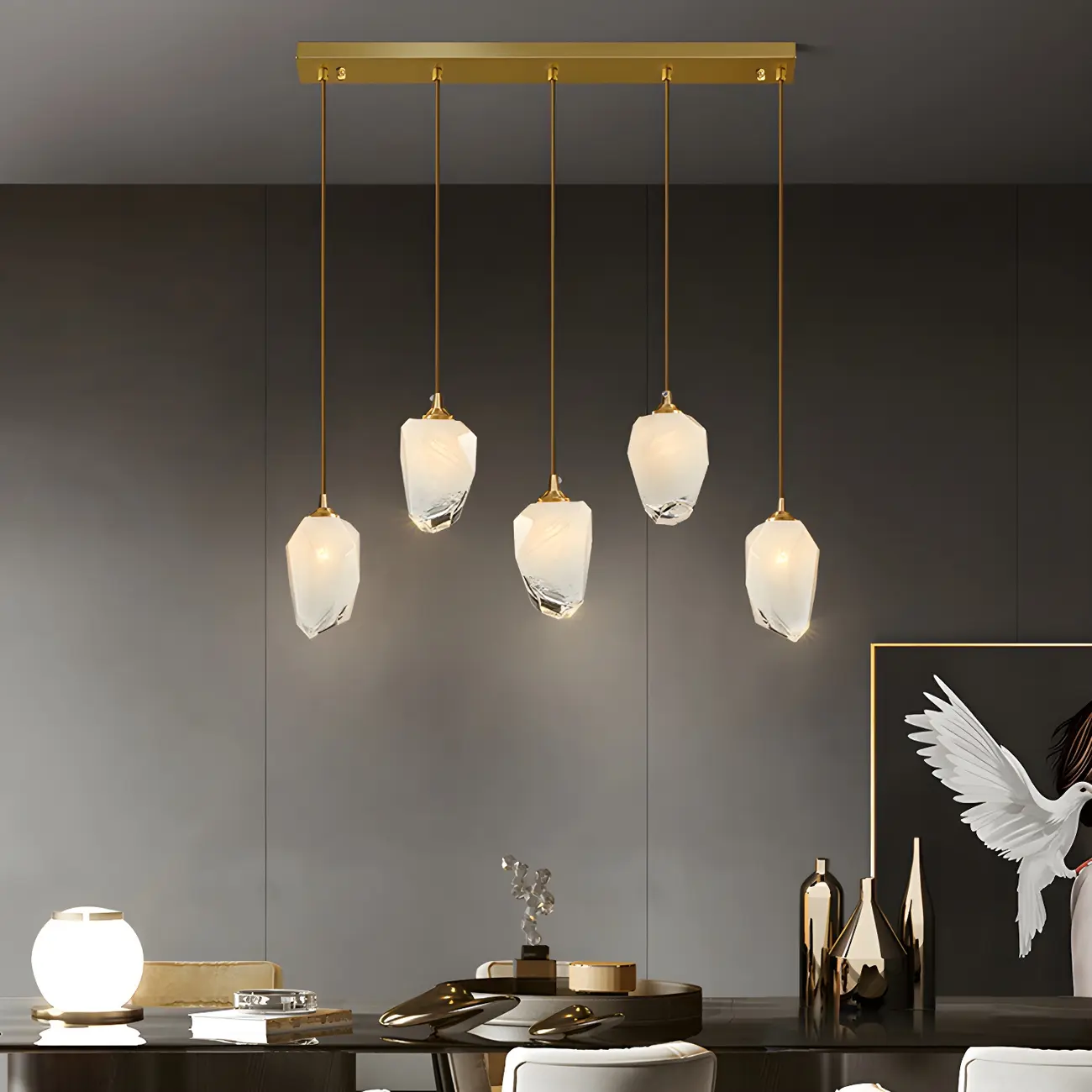 Large Modern Gold Glass Pendant Light for Kitchen Island Image - 1 | homeyfad