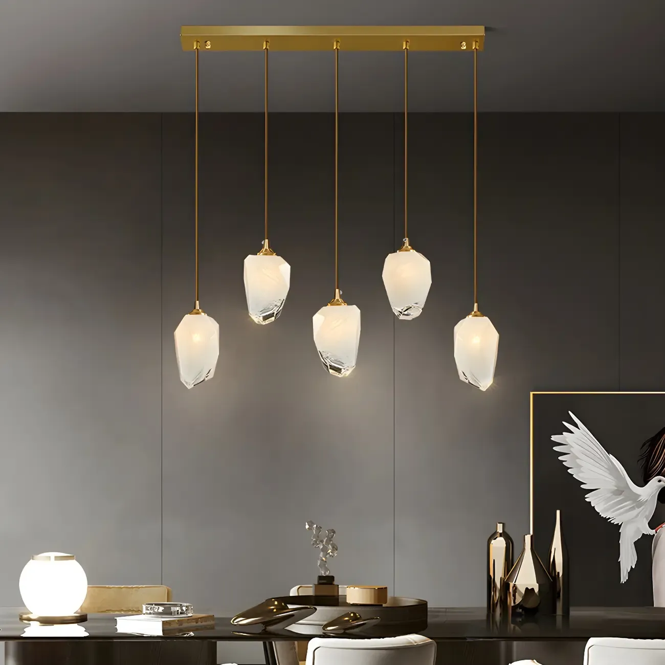 Large Modern Gold Glass Pendant Light for Kitchen Island Image - 1
