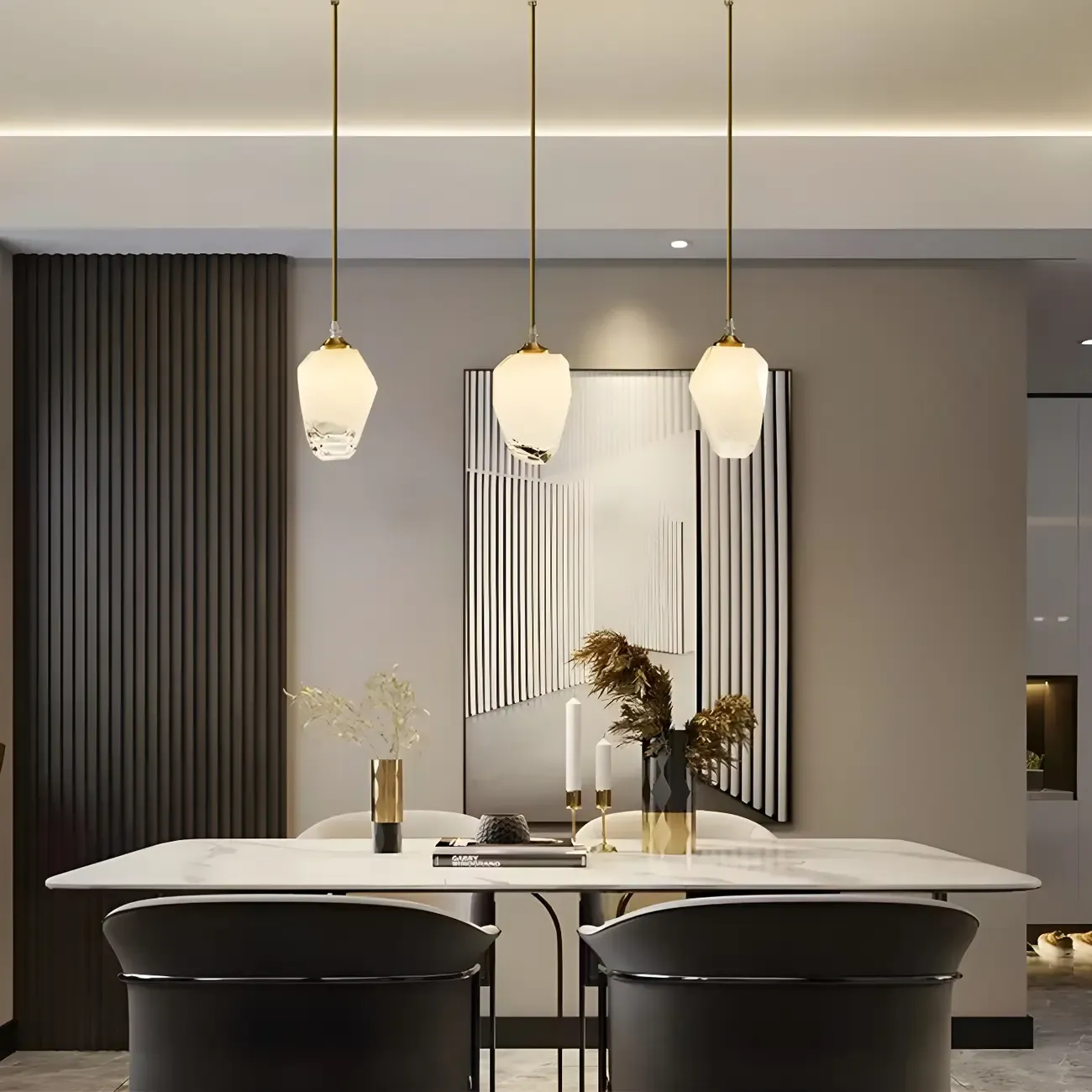 Large Modern Gold Glass Pendant Light for Kitchen Island Image - 4