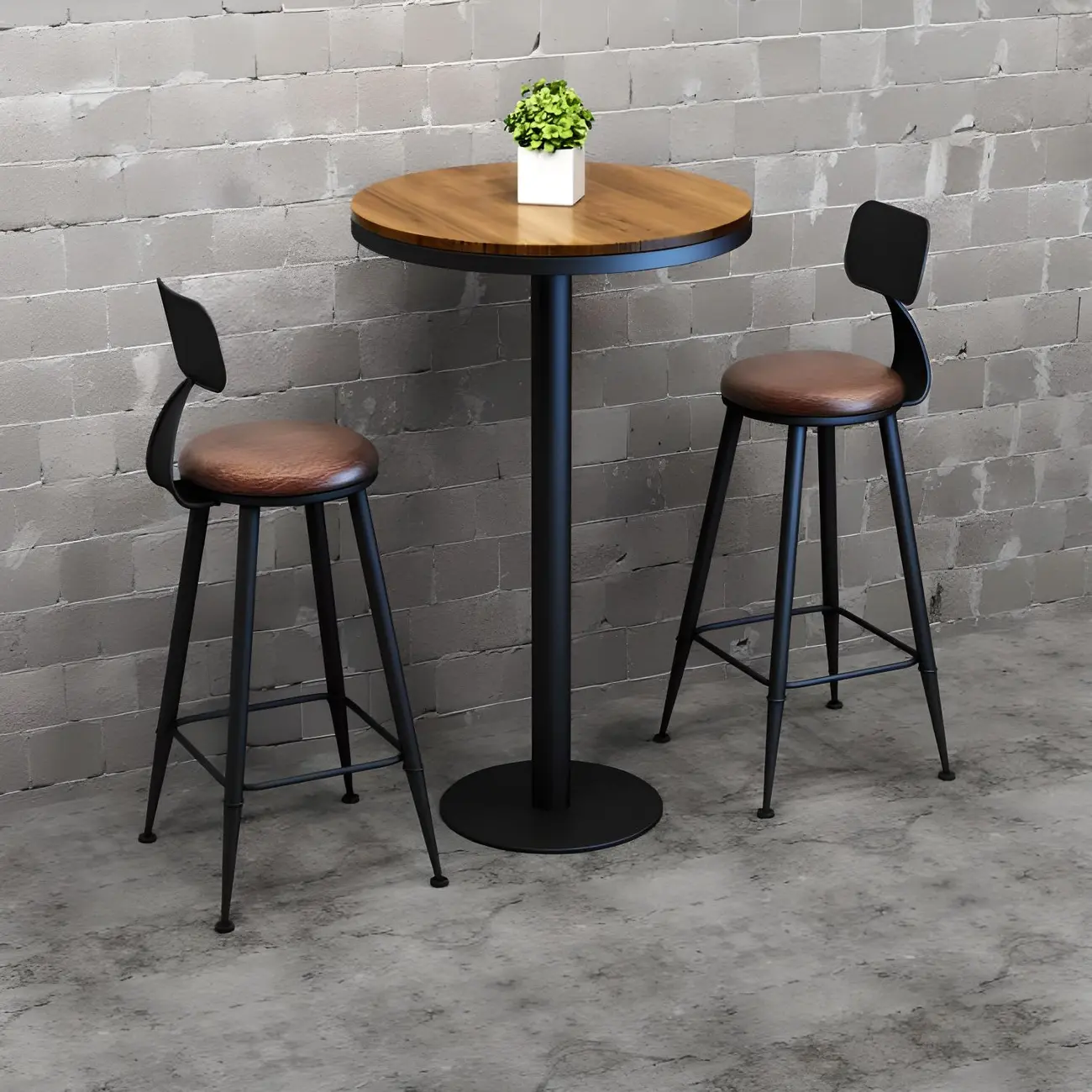 Modern Wooden Bar Height Table with Metal Base Design Image - 1 | homeyfad