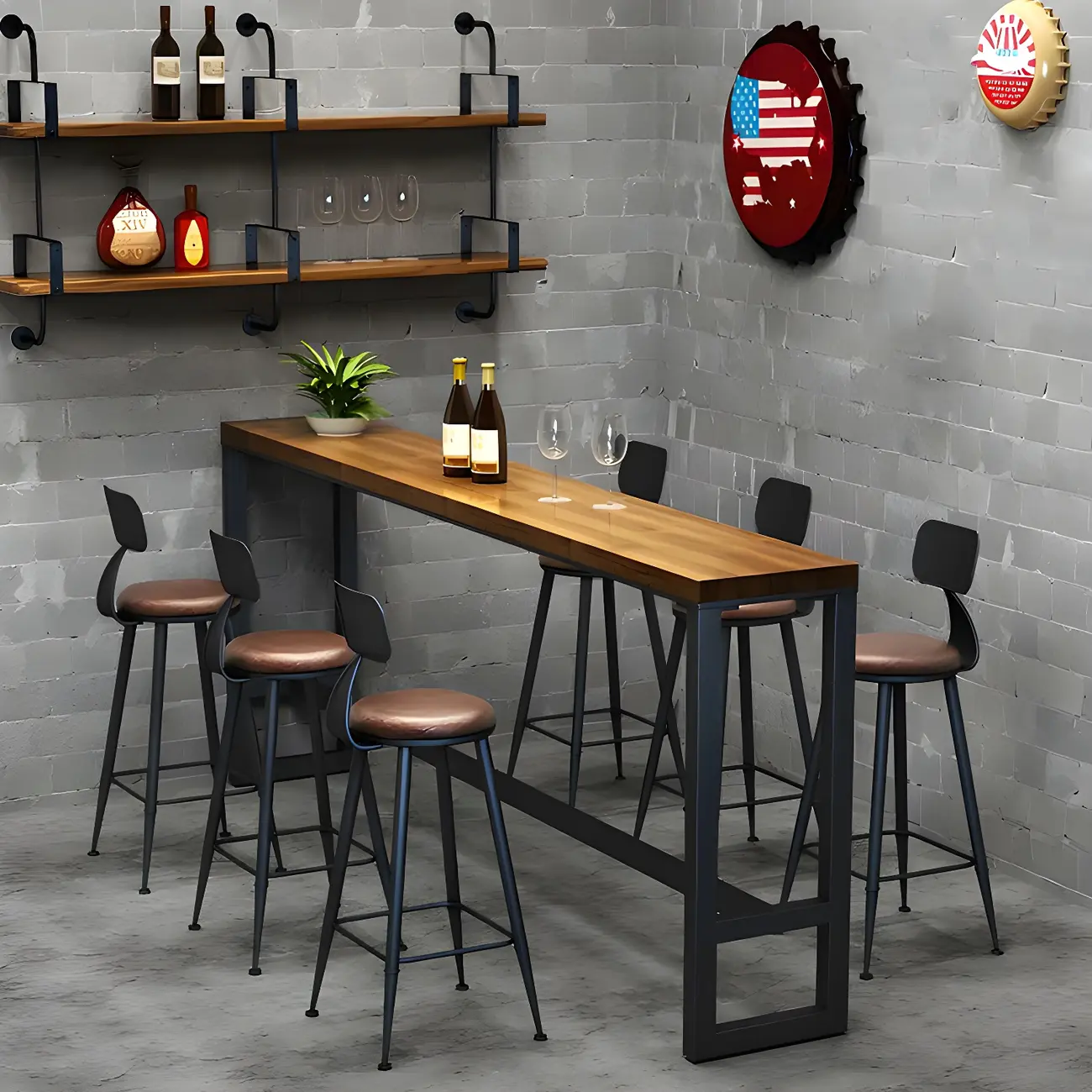 Modern Wooden Bar Height Table with Metal Base Design Image - 2 | homeyfad