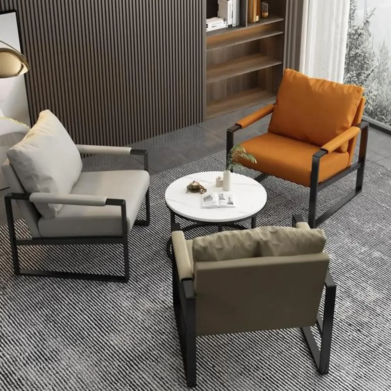 Orange Modern Pillow Back Sled Base Arm Chair Image - 4