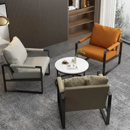 Orange Modern Pillow Back Sled Base Arm Chair Image - 4