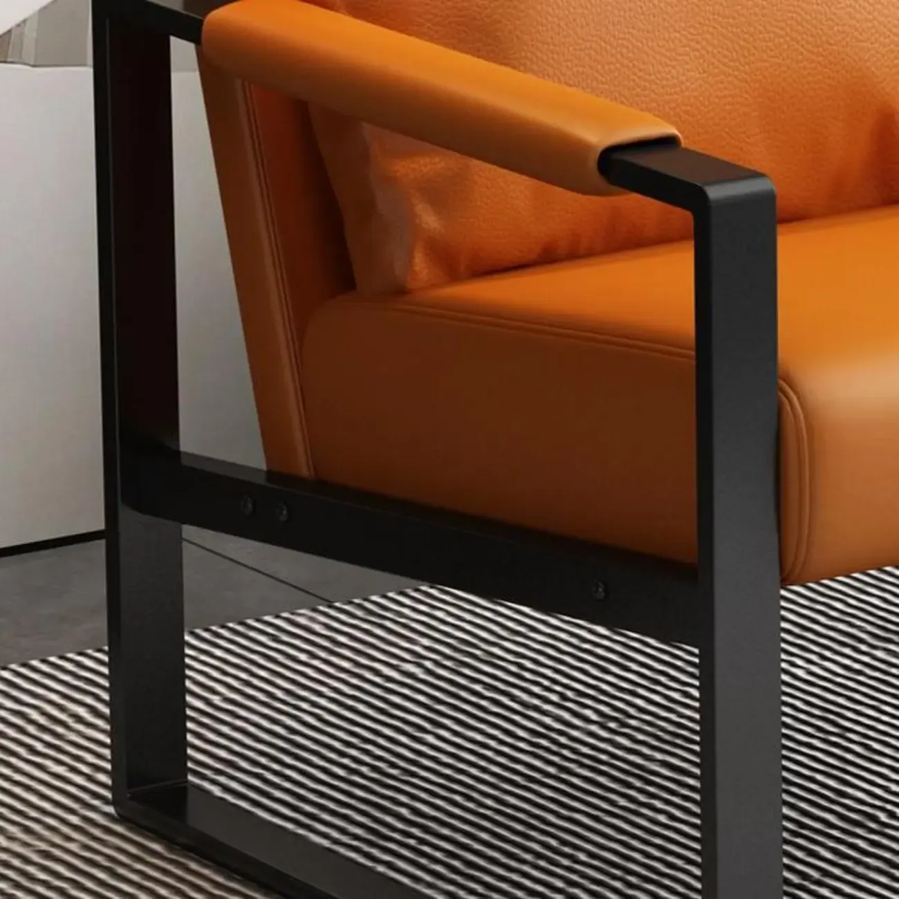 Orange Modern Pillow Back Sled Base Arm Chair Image - 5