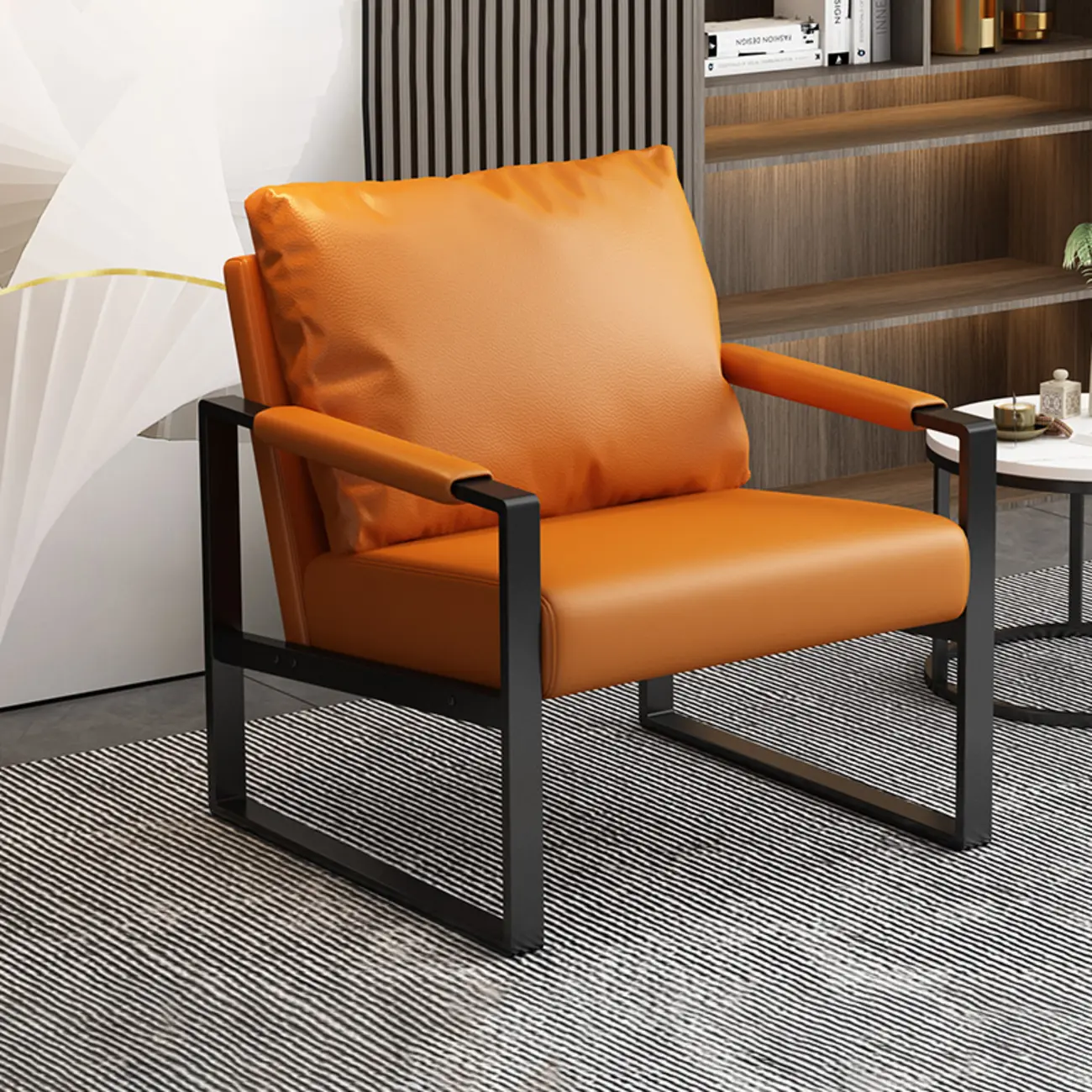 Orange Modern Pillow Back Sled Base Arm Chair Image - 11 | homeyfad