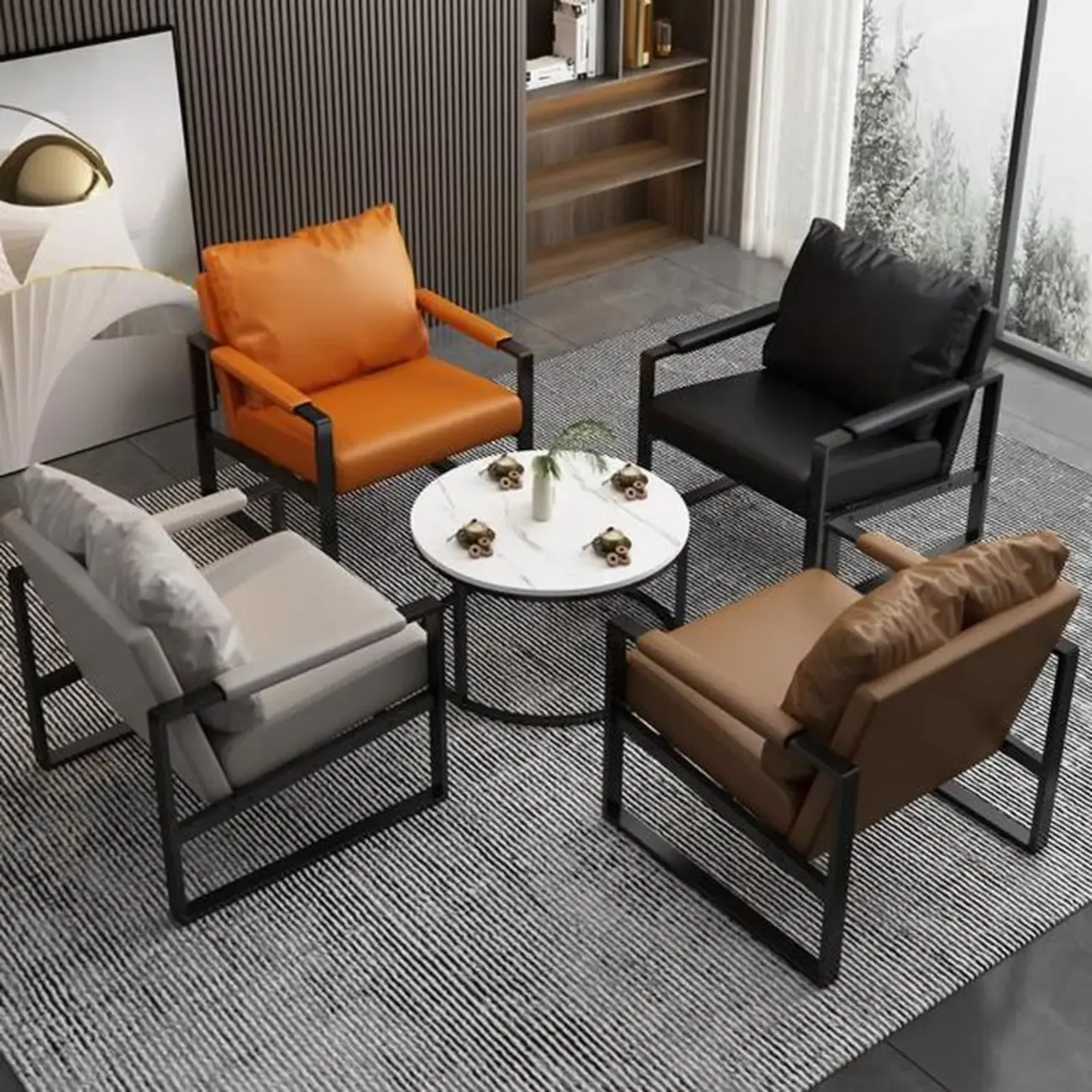 Orange Modern Pillow Back Sled Base Arm Chair Image - 13