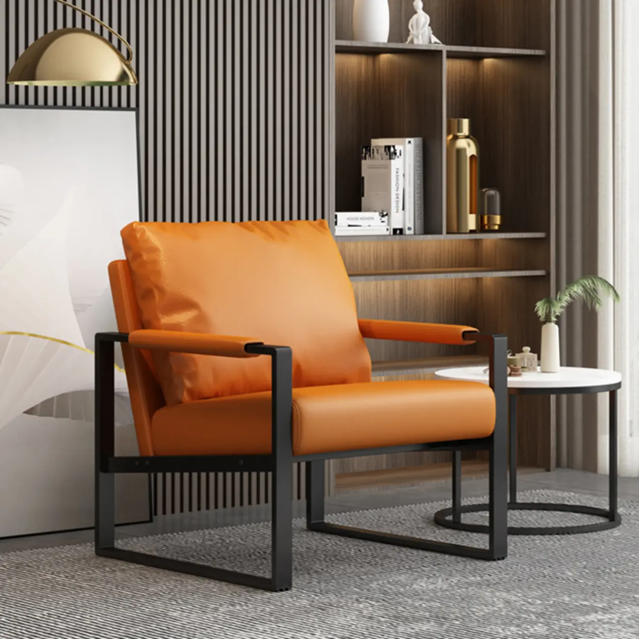 Orange Modern Pillow Back Sled Base Arm Chair Image - 15 | homeyfad