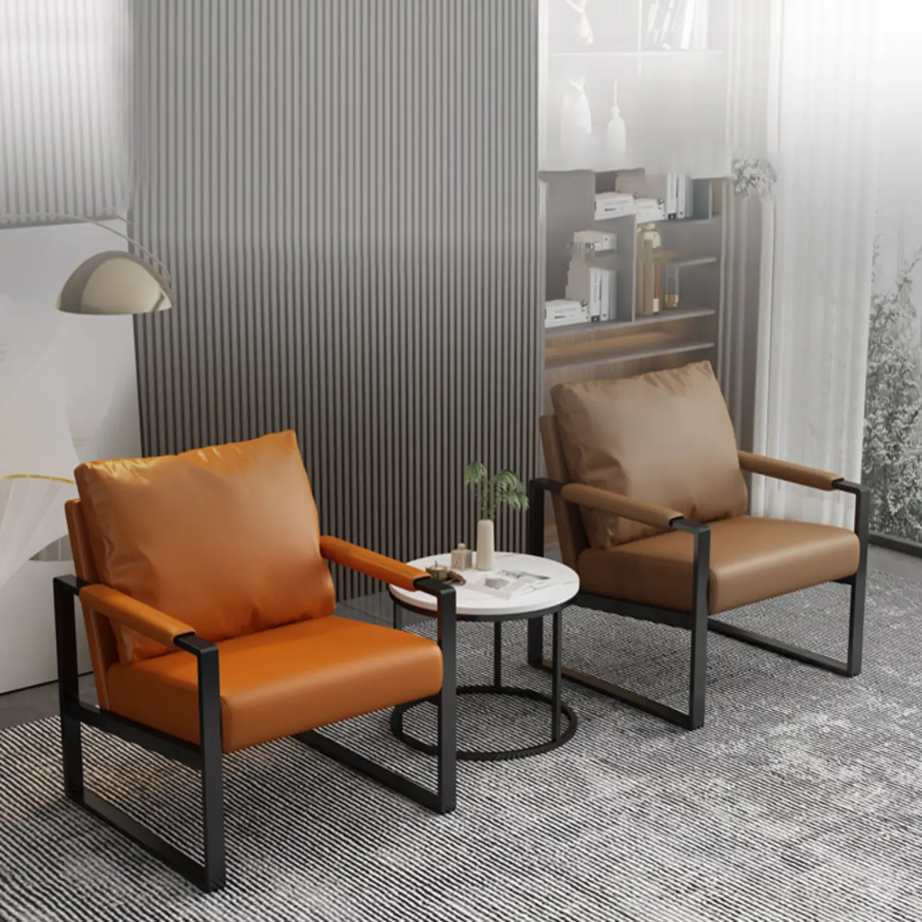 Orange Modern Pillow Back Sled Base Arm Chair Image - 18 | homeyfad