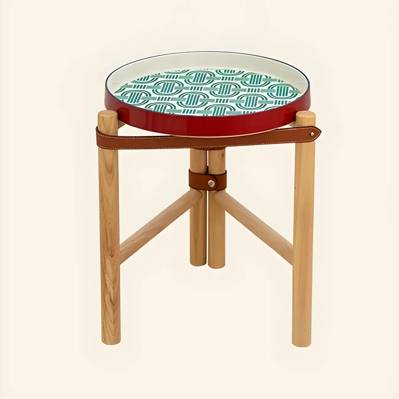 Scandinavian Round End Table with Ceramic Tray Top Image - 2 | homeyfad