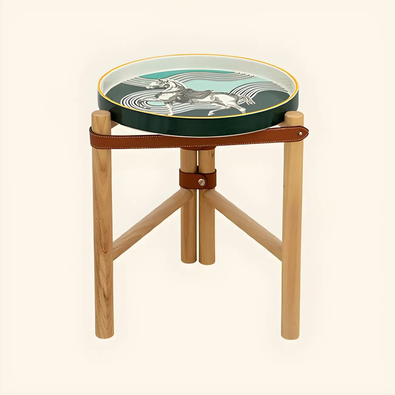 Scandinavian Round End Table with Ceramic Tray Top Image - 3 | homeyfad