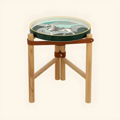 Scandinavian Round End Table with Ceramic Tray Top Image - 3