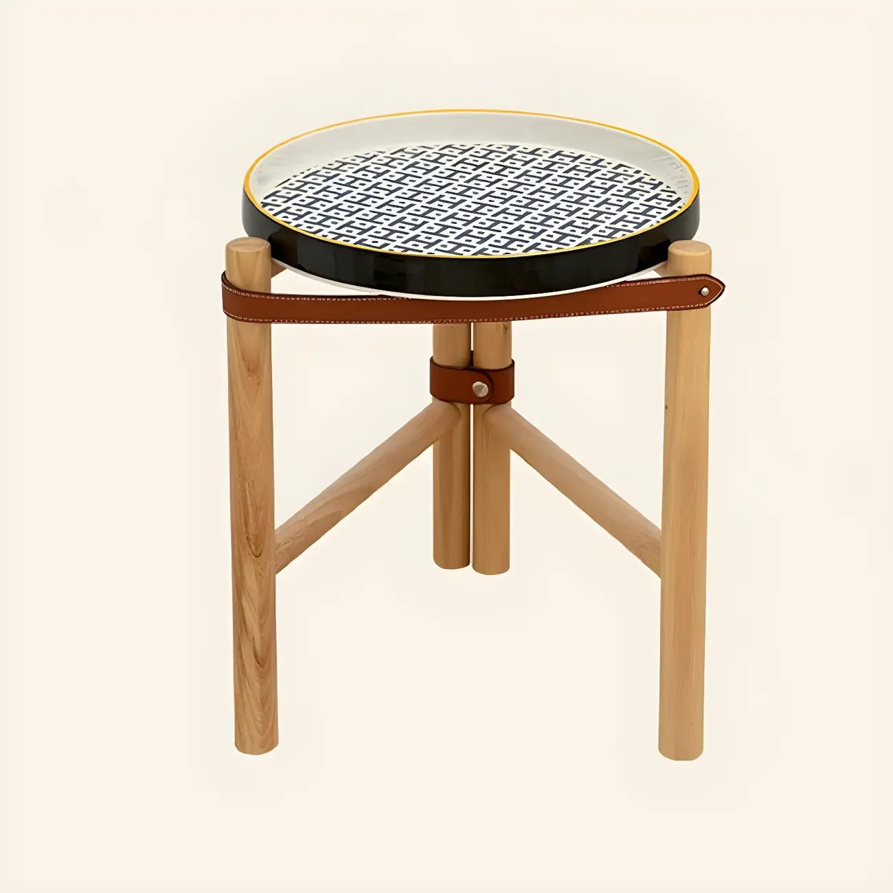 Scandinavian Round End Table with Ceramic Tray Top Image - 5 | homeyfad