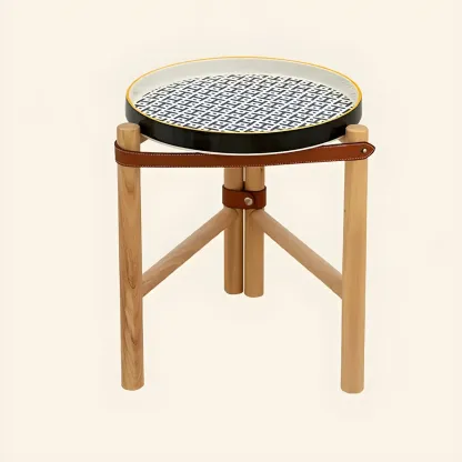 Scandinavian Round End Table with Ceramic Tray Top Image - 5