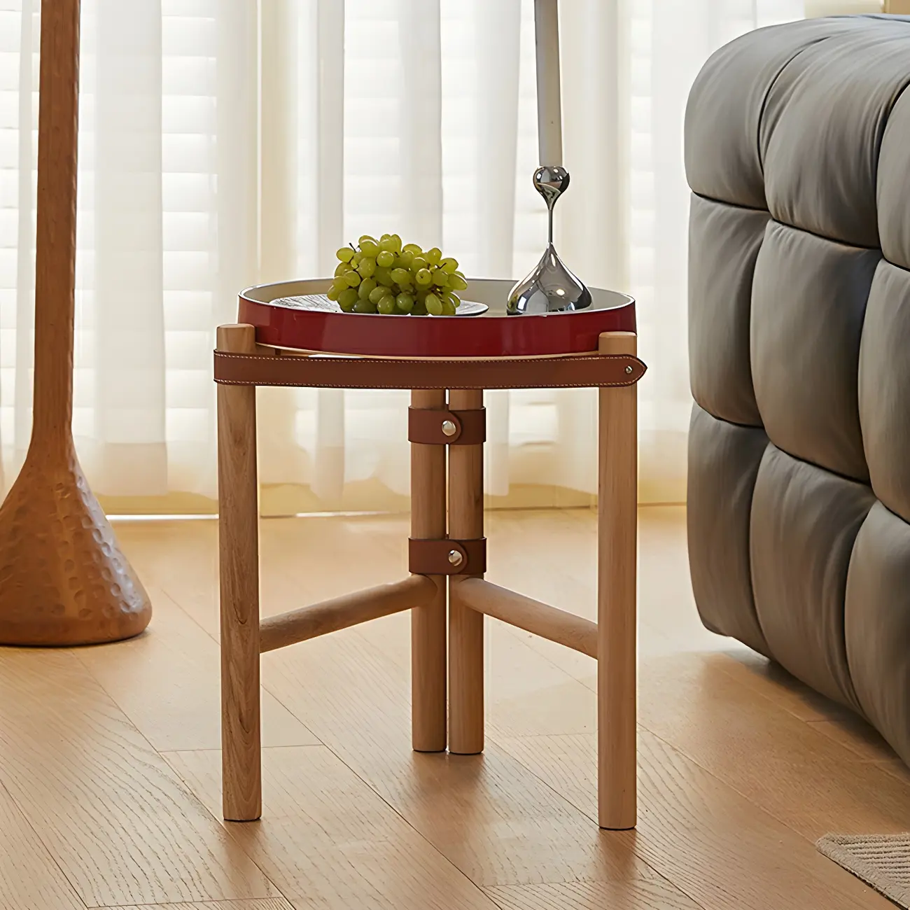 Scandinavian Round End Table with Ceramic Tray Top Image - 6 | homeyfad