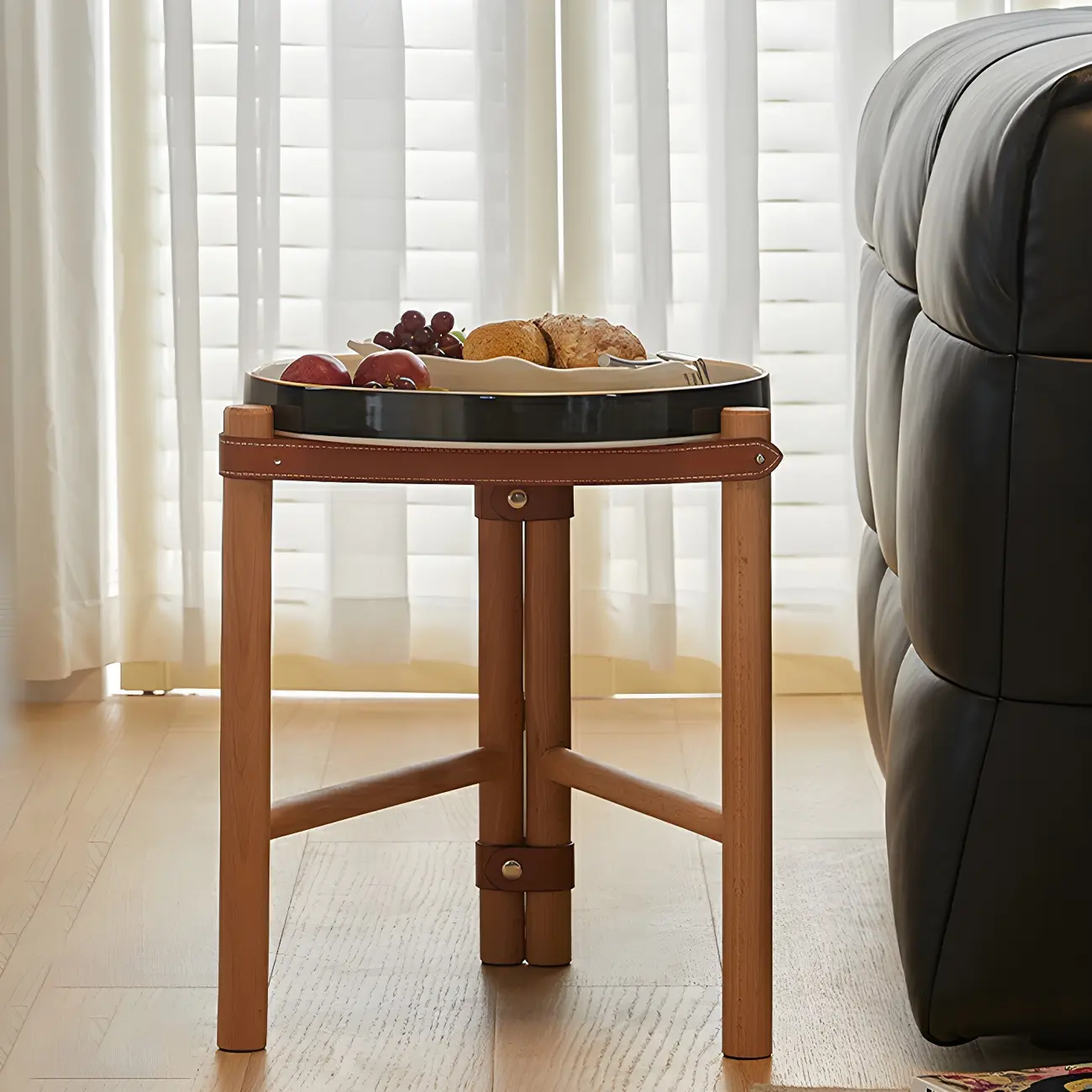 Scandinavian Round End Table with Ceramic Tray Top Image - 7 | homeyfad