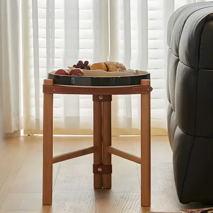 Scandinavian Round End Table with Ceramic Tray Top Image - 7