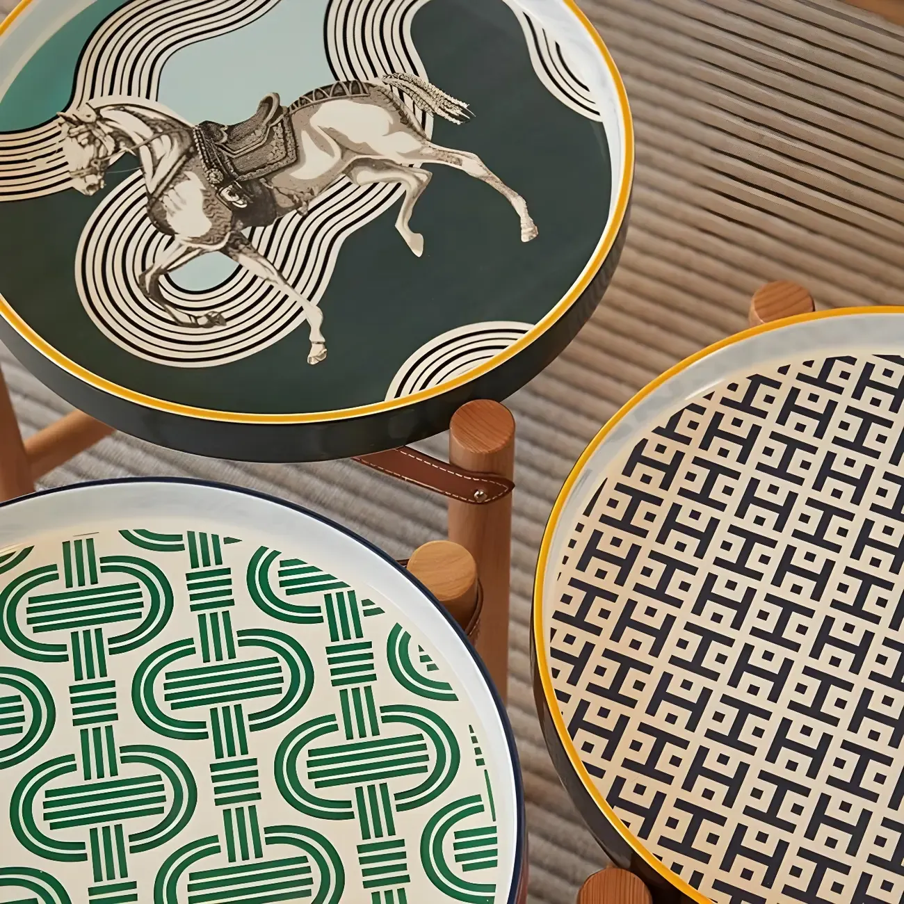 Scandinavian Round End Table with Ceramic Tray Top Image - 8