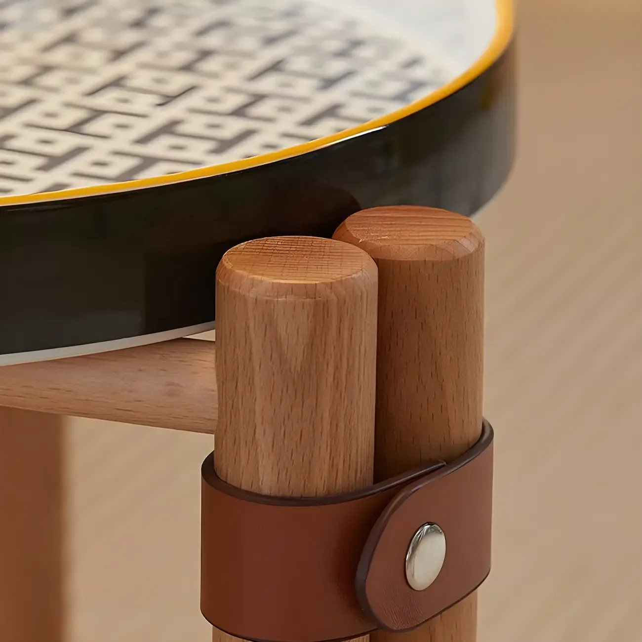 Scandinavian Round End Table with Ceramic Tray Top Image - 9