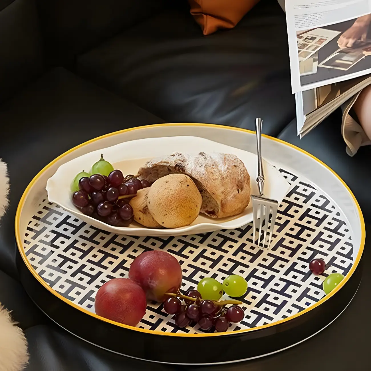 Scandinavian Round End Table with Ceramic Tray Top Image - 10 | homeyfad