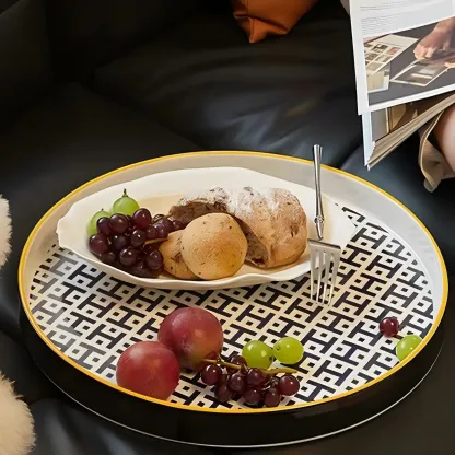 Scandinavian Round End Table with Ceramic Tray Top Image - 10