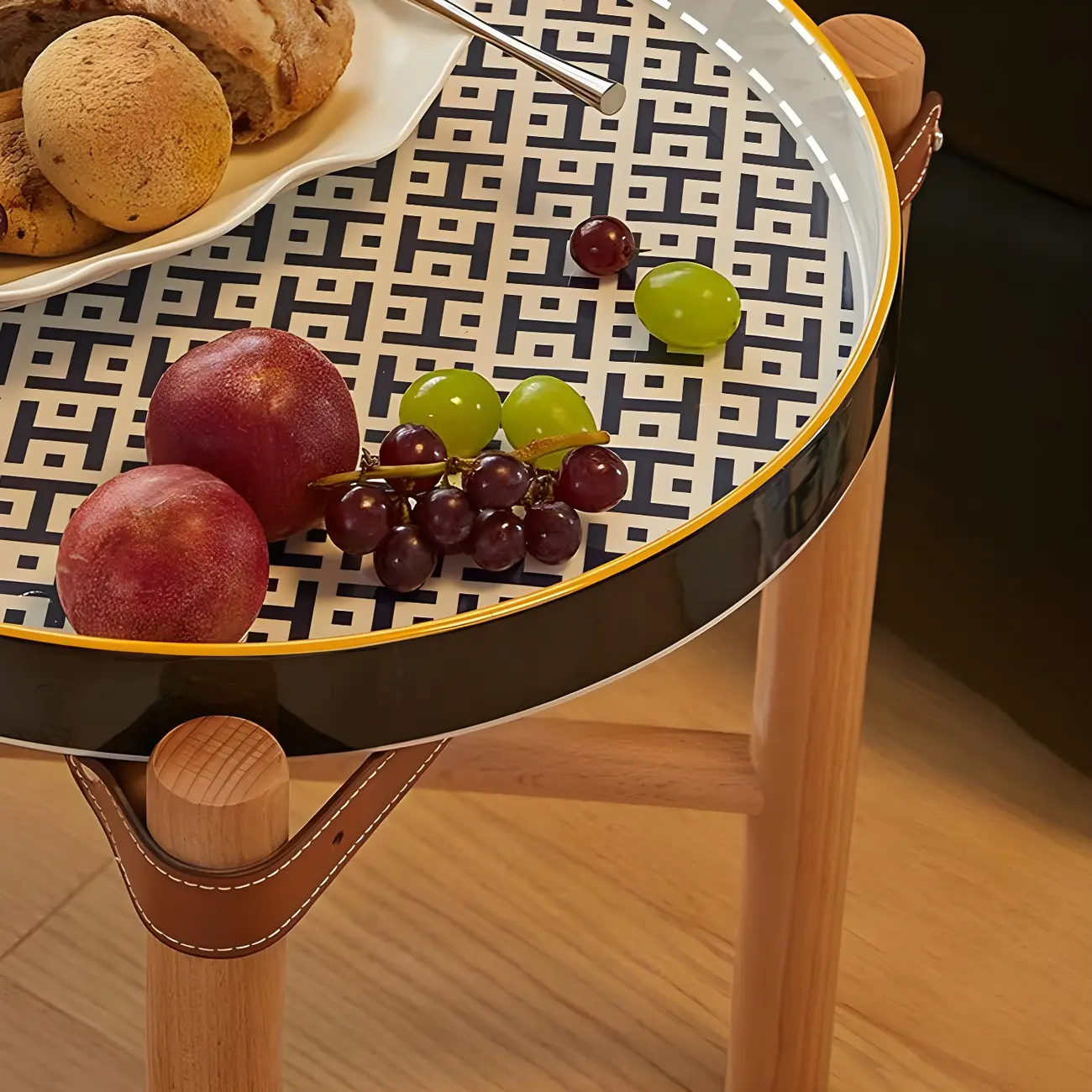 Scandinavian Round End Table with Ceramic Tray Top Image - 11 | homeyfad