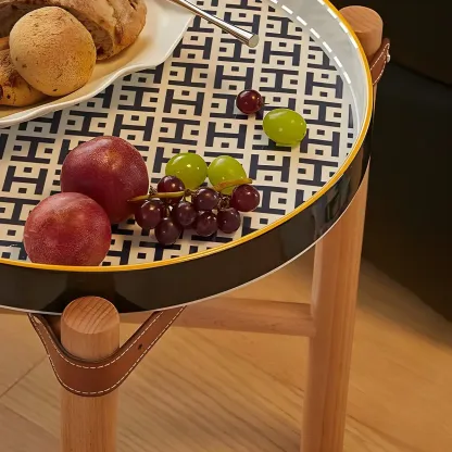 Scandinavian Round End Table with Ceramic Tray Top Image - 11