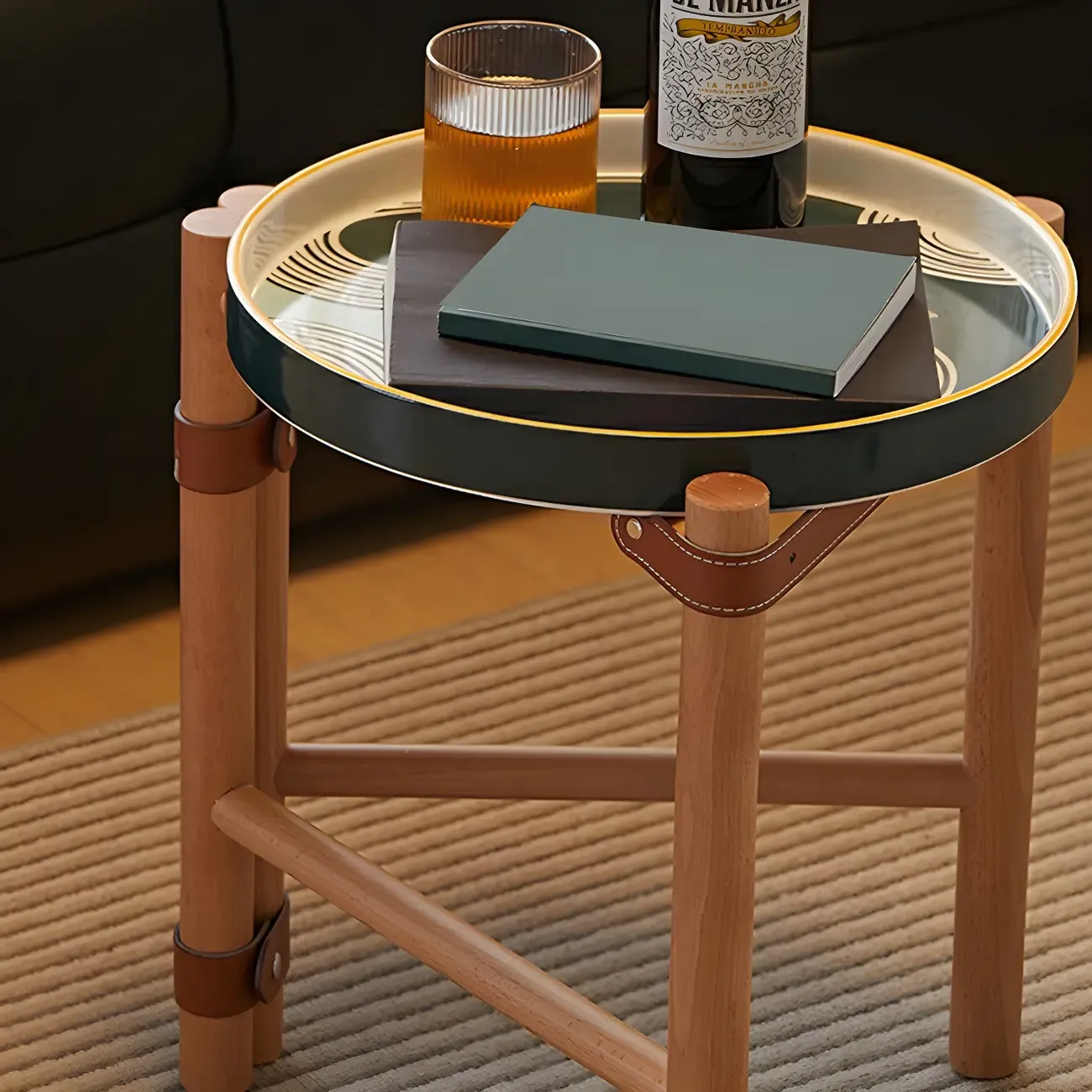 Scandinavian Round End Table with Ceramic Tray Top Image - 12