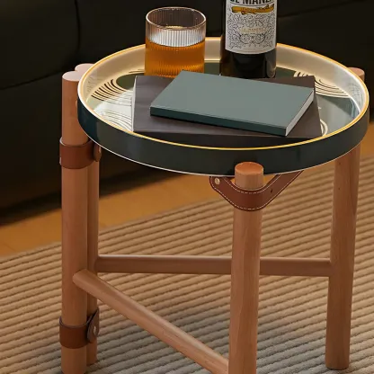 Scandinavian Round End Table with Ceramic Tray Top Image - 12