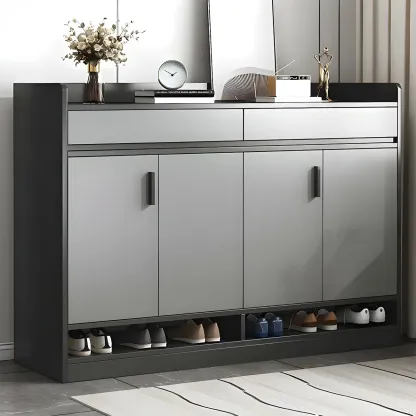Modern Grey Shoe Cabinet with Open Base Storage Image - 1