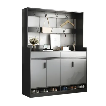 Modern Grey Shoe Cabinet with Open Base Storage Image - 2