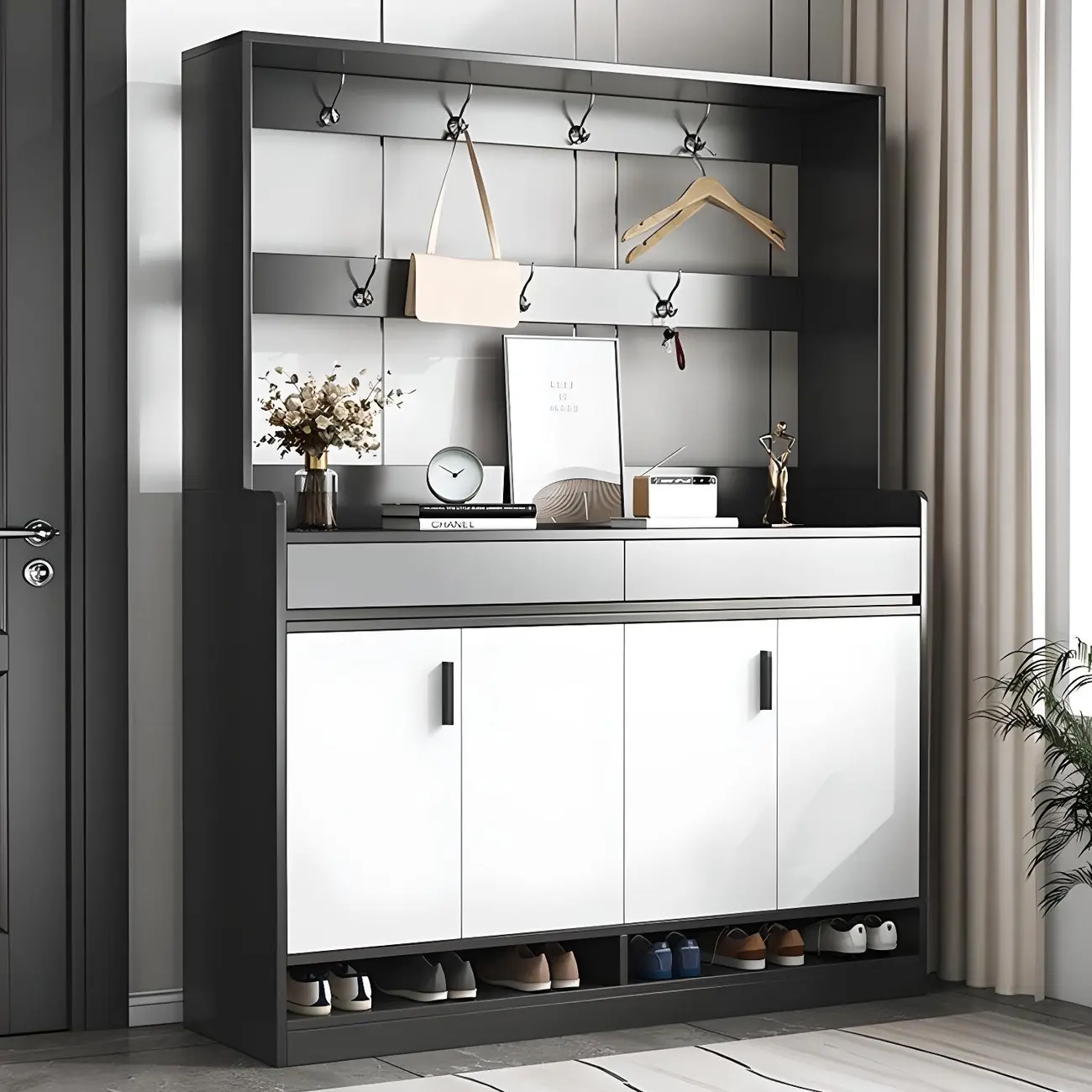 Modern Grey Shoe Cabinet with Open Base Storage Image - 3 | homeyfad
