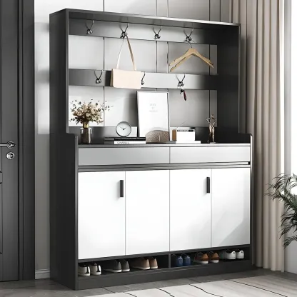 Modern Grey Shoe Cabinet with Open Base Storage Image - 3
