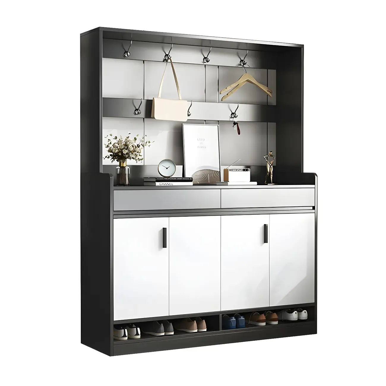 Modern Grey Shoe Cabinet with Open Base Storage Image - 4