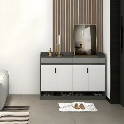 Modern Grey Shoe Cabinet with Open Base Storage Image - 5
