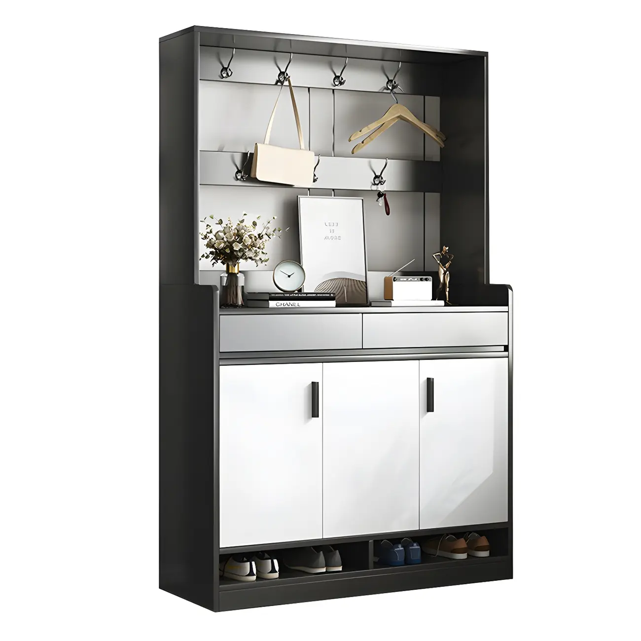 Modern Grey Shoe Cabinet with Open Base Storage Image - 6 | homeyfad