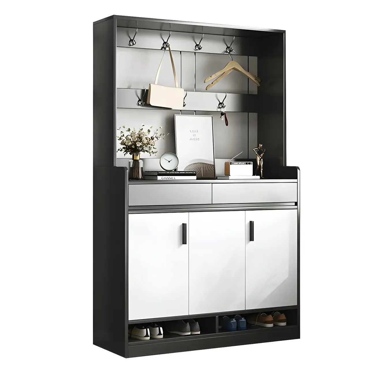 Modern Grey Shoe Cabinet with Open Base Storage Image - 6