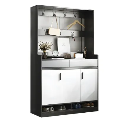 Modern Grey Shoe Cabinet with Open Base Storage Image - 6