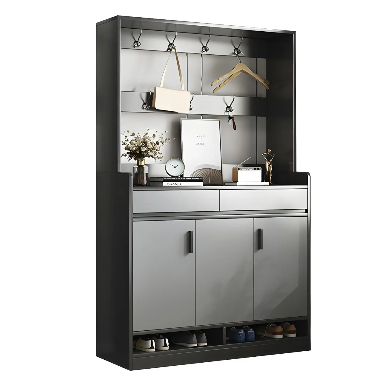 Modern Grey Shoe Cabinet with Open Base Storage Image - 7 | homeyfad