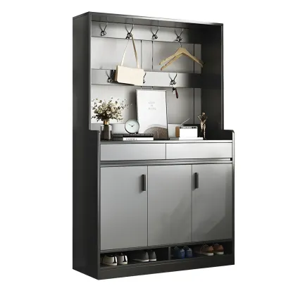 Modern Grey Shoe Cabinet with Open Base Storage Image - 7