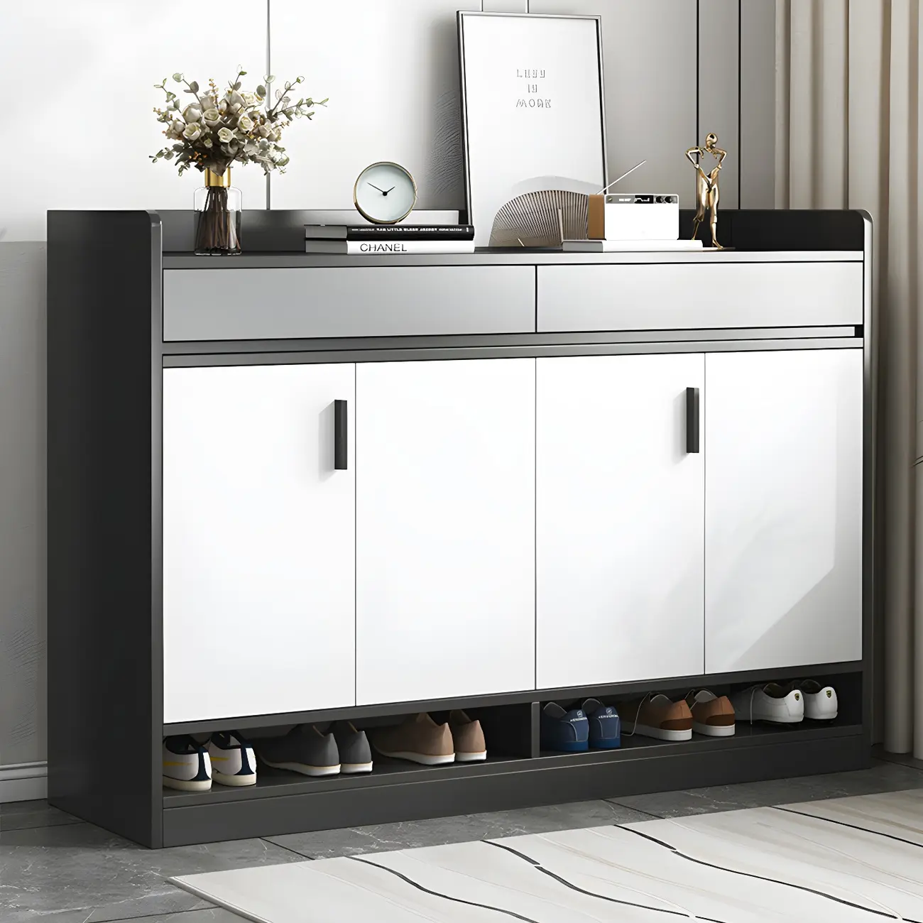 Modern Grey Shoe Cabinet with Open Base Storage Image - 8 | homeyfad